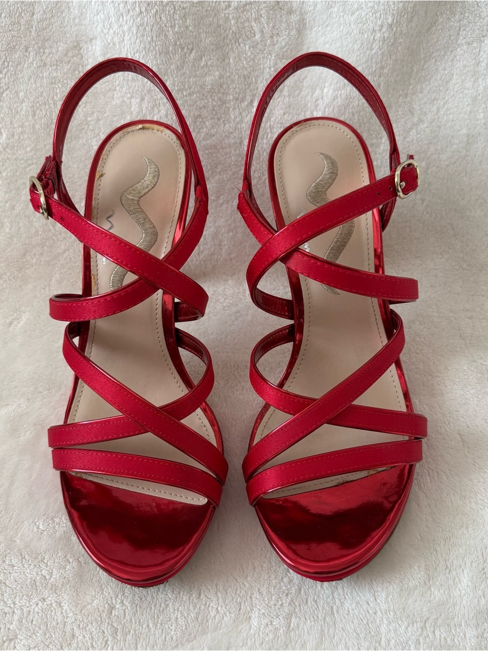 Nina Rachyl-LS Cherry Red Strappy Heels Size 9 w/ Original Box Cocktail Party